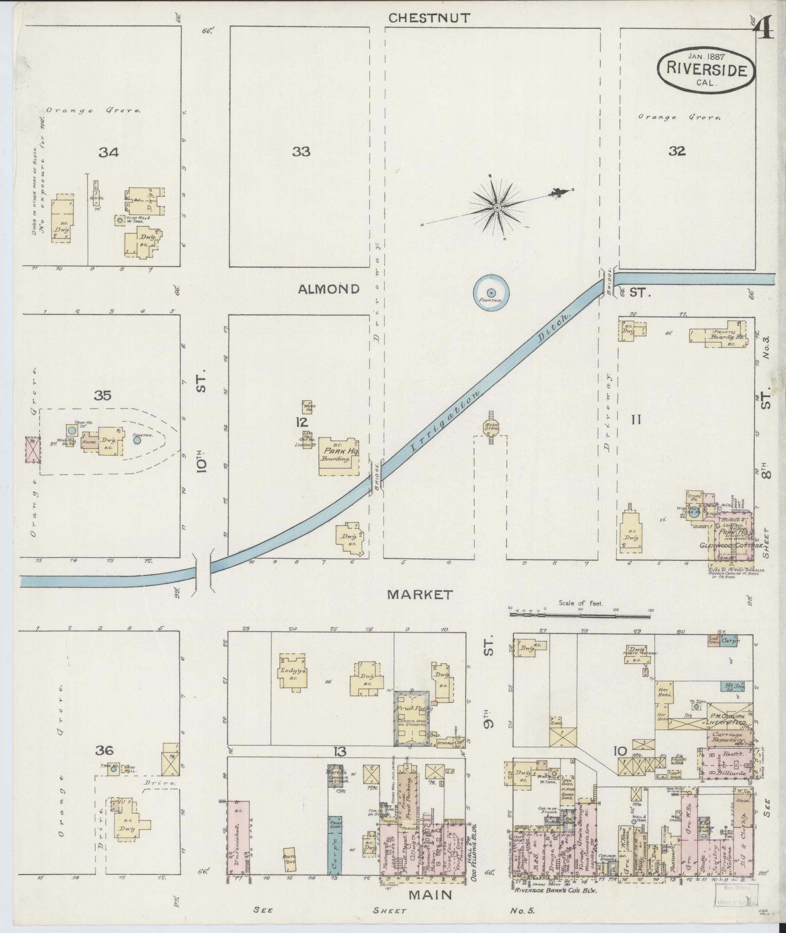 Sanborn Fire Insurance Map from Riverside, Riverside County, California (1887), Sheet #0004 - Complete Map Set gallery image, historic Sanborn map, vintage wall art, California California