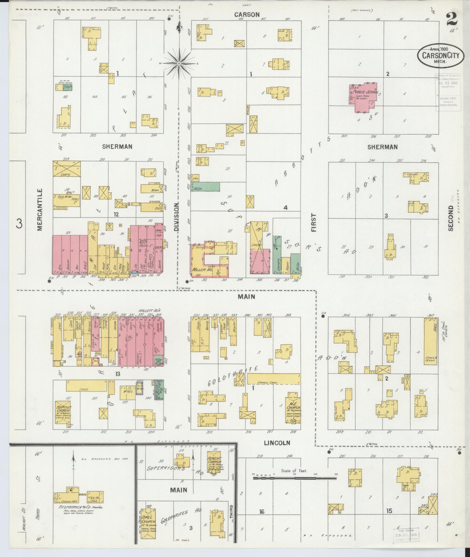 Sanborn Fire Insurance Map from Carson City, Montcalm County, Michigan (1900), Sheet #0002 - Complete Map Set gallery image, historic Sanborn map, vintage wall art, Michigan Michigan