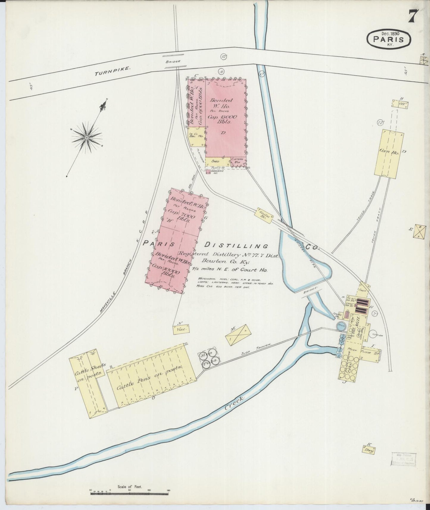 Sanborn Fire Insurance Map from Paris, Bourbon County, Kentucky (1890), Sheet #0007 - Complete Map Set gallery image, historic Sanborn map, vintage wall art, Kentucky Kentucky