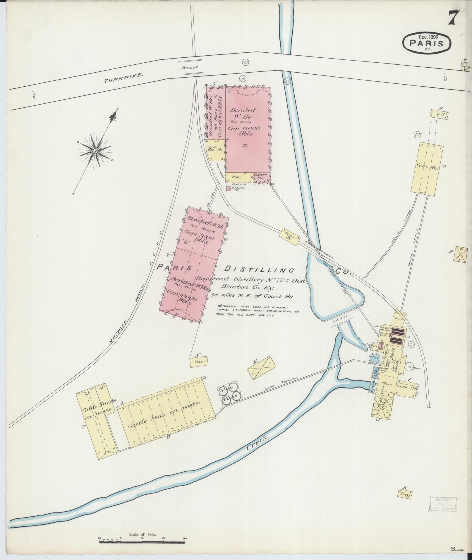 Sanborn Fire Insurance Map from Paris, Bourbon County, Kentucky (1890), Sheet #0007 - Complete Map Set gallery image, historic Sanborn map, vintage wall art, Kentucky Kentucky