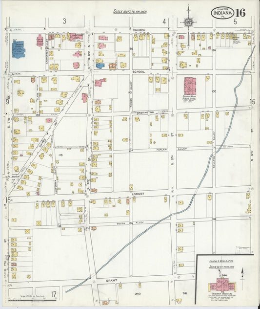 Sanborn Fire Insurance Map from Indiana, Indiana County, Pennsylvania (1916), Sheet #0016 - Historic Sanborn Fire Insurance Map Print, vintage old map wall art, antique decor, genealogy gift, Sanborn Fire Insurance Map from Indiana Indiana map