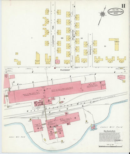 Sanborn Fire Insurance Map from East Hampton, Hampshire County, Massachusetts (1916), Sheet #0011 - Historic Sanborn Fire Insurance Map Print, vintage old map wall art, antique decor, genealogy gift, Massachusetts Massachusetts map