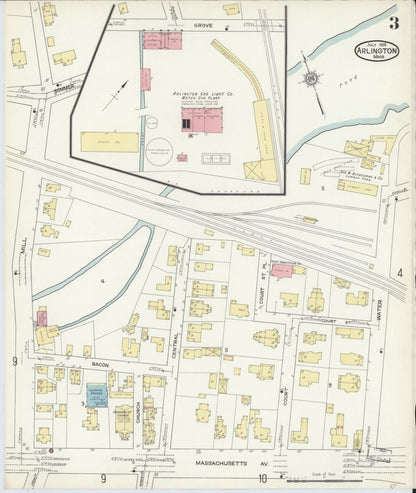 Sanborn Fire Insurance Map from Arlington, Middlesex County, Massachusetts (1914), Sheet #0003 - Historic Sanborn Fire Insurance Map Print, vintage old map wall art, antique decor, genealogy gift, Massachusetts Massachusetts map