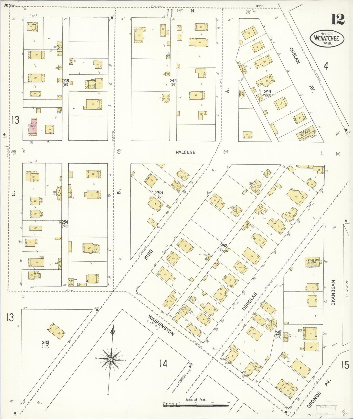 Sanborn Fire Insurance Map from Wenatchee, Chelan County, Washington (1909), Sheet #0012 - Complete Map Set gallery image, historic Sanborn map, vintage wall art, Washington Washington