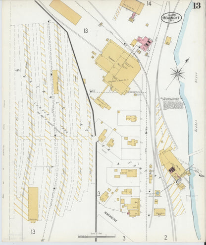 Sanborn Fire Insurance Map from Beaumont, Jefferson County, Texas (1899), Sheet #0013 - Historic Sanborn Fire Insurance Map Print, vintage old map wall art, antique decor, genealogy gift, Texas Texas map