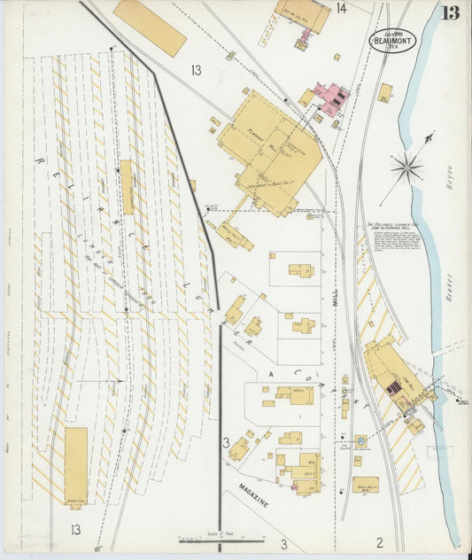 Sanborn Fire Insurance Map from Beaumont, Jefferson County, Texas (1899), Sheet #0013 - Historic Sanborn Fire Insurance Map Print, vintage old map wall art, antique decor, genealogy gift, Texas Texas map