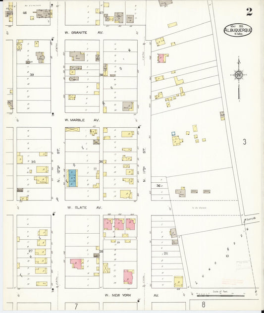 Sanborn Fire Insurance Map from Albuquerque, Bernalillo County, New Mexico (1913), Sheet #0002 - Historic Sanborn Fire Insurance Map Print, vintage old map wall art, antique decor, genealogy gift, New Mexico New Mexico map