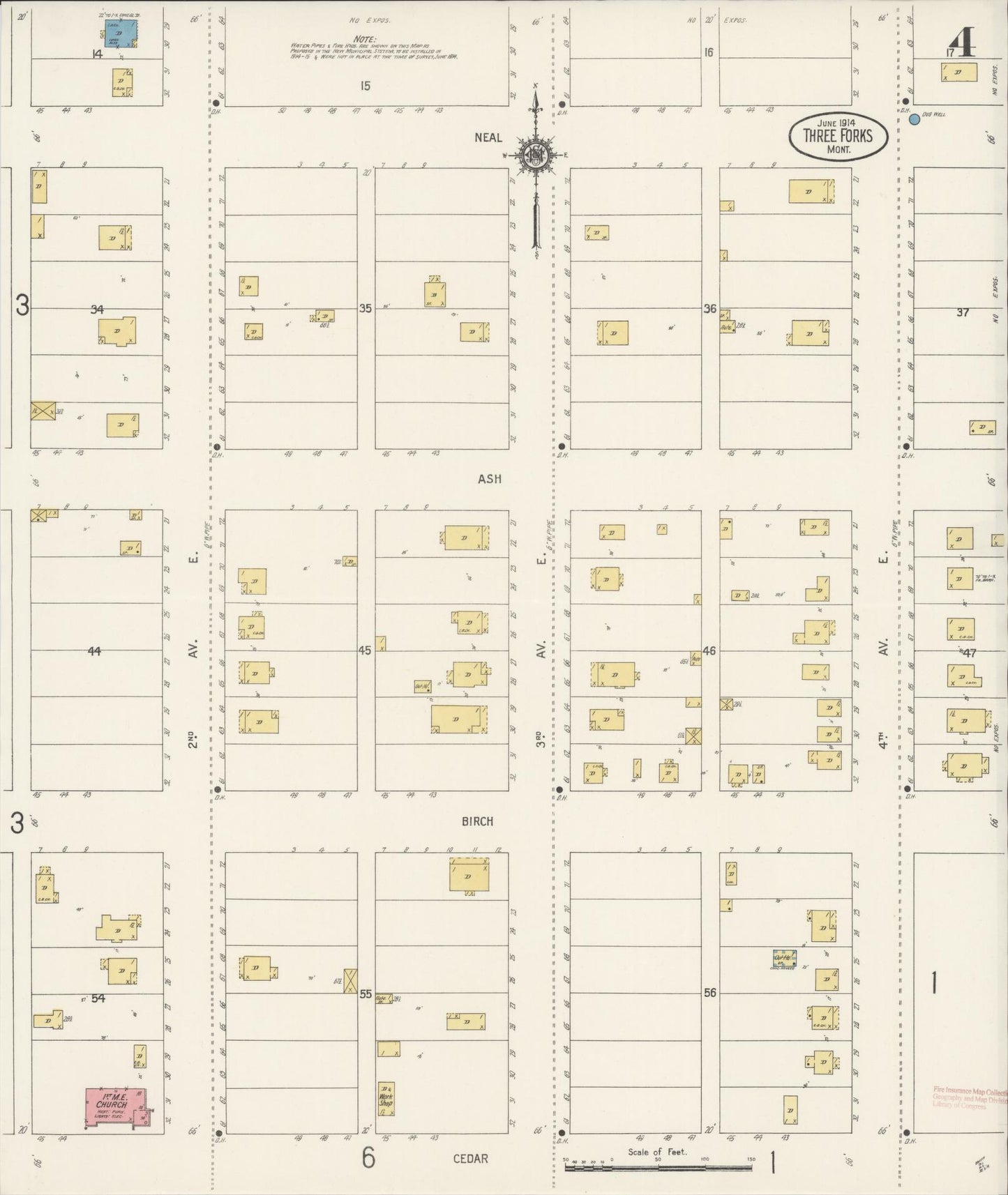 Sanborn Fire Insurance Map from Three Forks, Gallatin County, Montana (1914), Sheet #0004 - Historic Sanborn Fire Insurance Map Print, vintage old map wall art, antique decor, genealogy gift, Montana Montana map