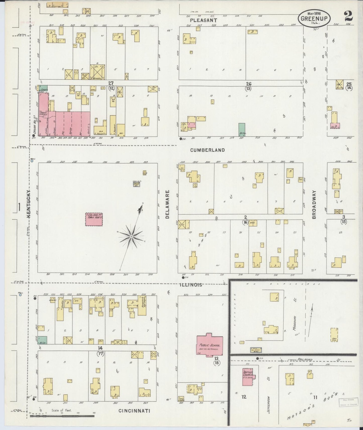 Sanborn Fire Insurance Map from Greenup, Cumberland County, Illinois (1898), Sheet #0002 - Historic Sanborn Fire Insurance Map Print, vintage old map wall art, antique decor, genealogy gift, Illinois Illinois map