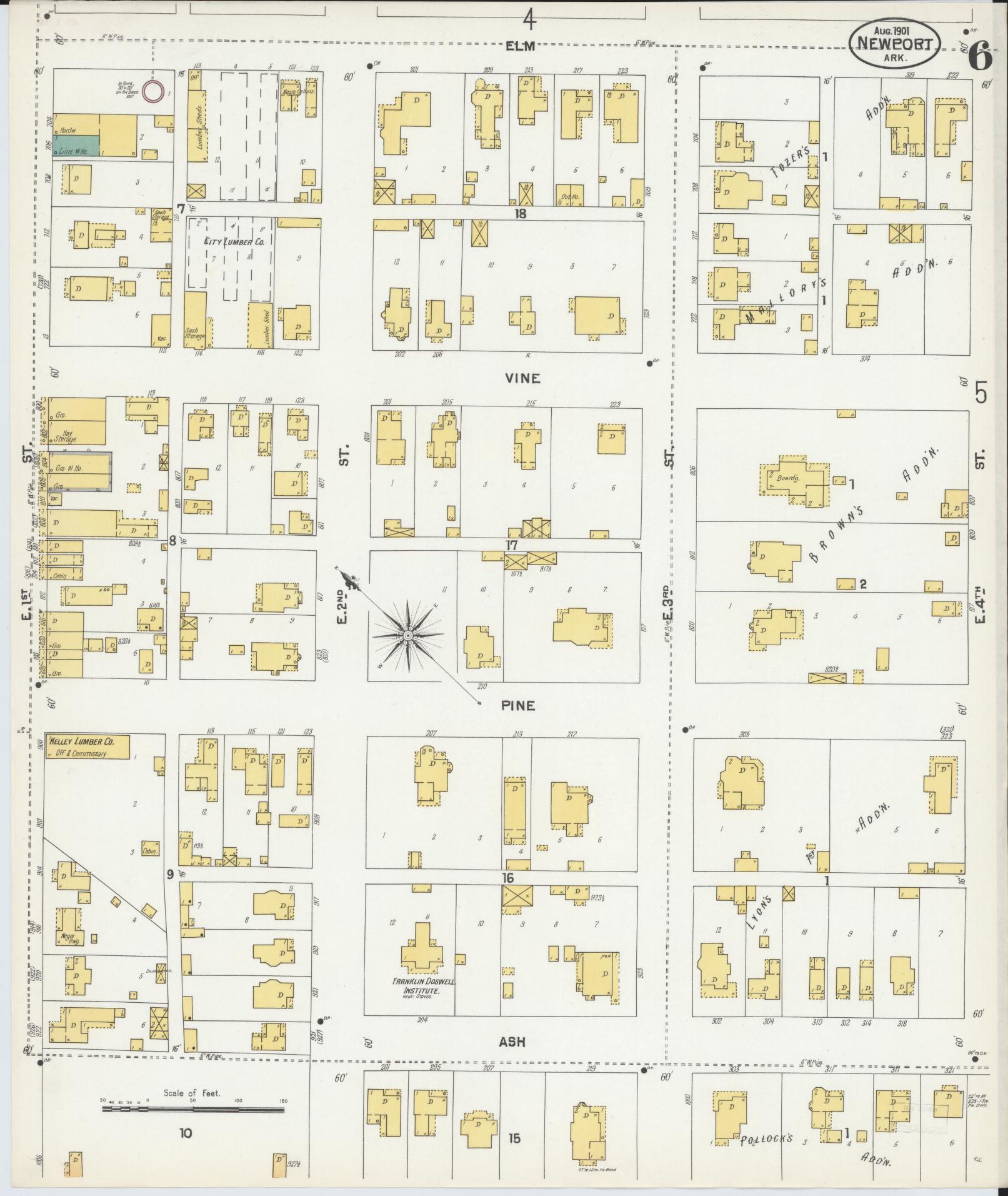 Sanborn Fire Insurance Map from Newport, Jackson County, Arkansas (1901), Sheet #0006 - Historic Sanborn Fire Insurance Map Print, vintage old map wall art, antique decor, genealogy gift, Arkansas Arkansas map
