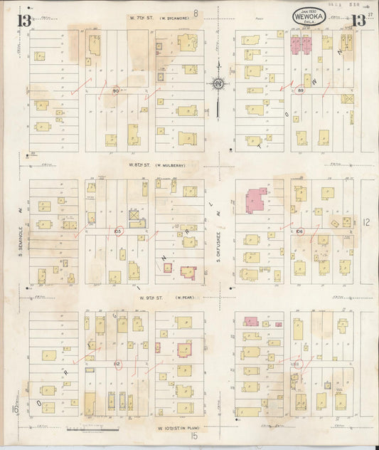 Sanborn Fire Insurance Map from Wewoka, Seminole County, Oklahoma (1945), Sheet #0013 - Historic Sanborn Fire Insurance Map Print, vintage old map wall art, antique decor, genealogy gift, Oklahoma Oklahoma map