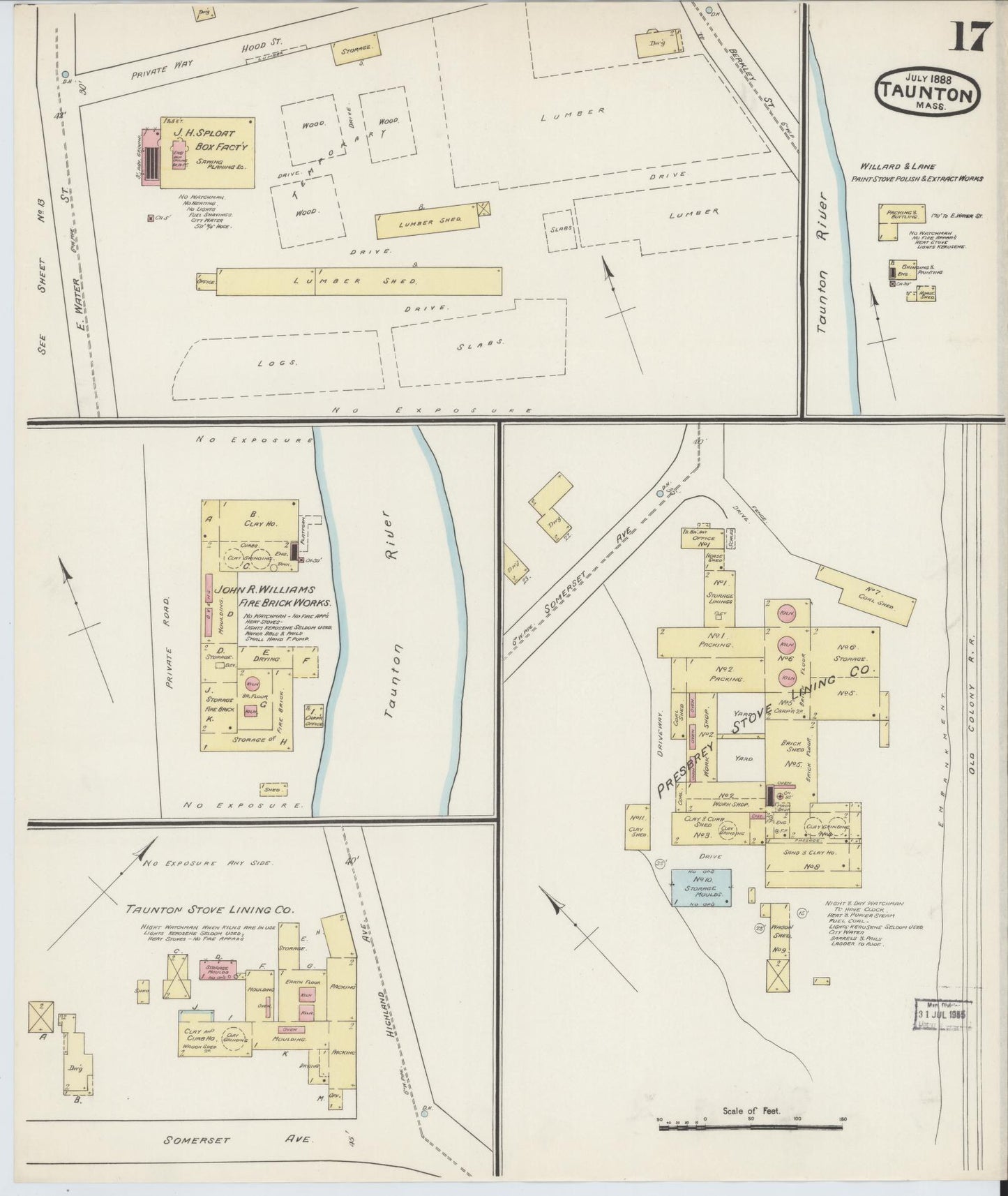 Sanborn Fire Insurance Map from Taunton, Bristol County, Massachusetts (1888), Sheet #0017 - Complete Map Set gallery image, historic Sanborn map, vintage wall art, Massachusetts Massachusetts