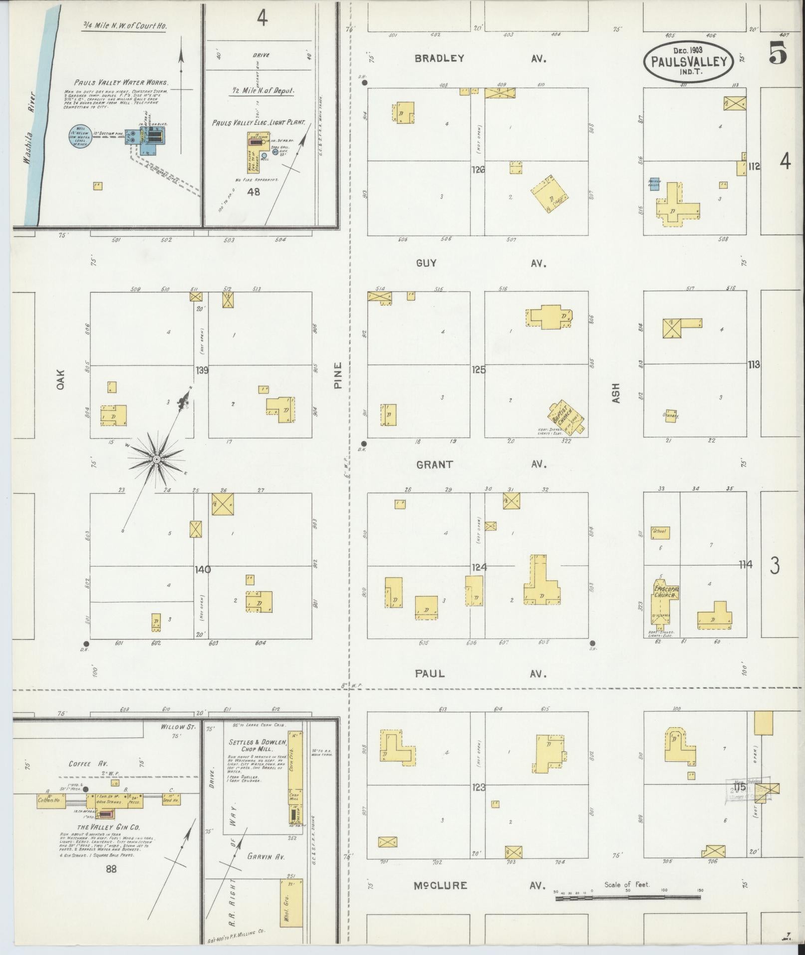 Sanborn Fire Insurance Map from Pauls Valley, Garvin County, Oklahoma (1903), Sheet #0005 - Complete Map Set gallery image, historic Sanborn map, vintage wall art, Oklahoma Oklahoma