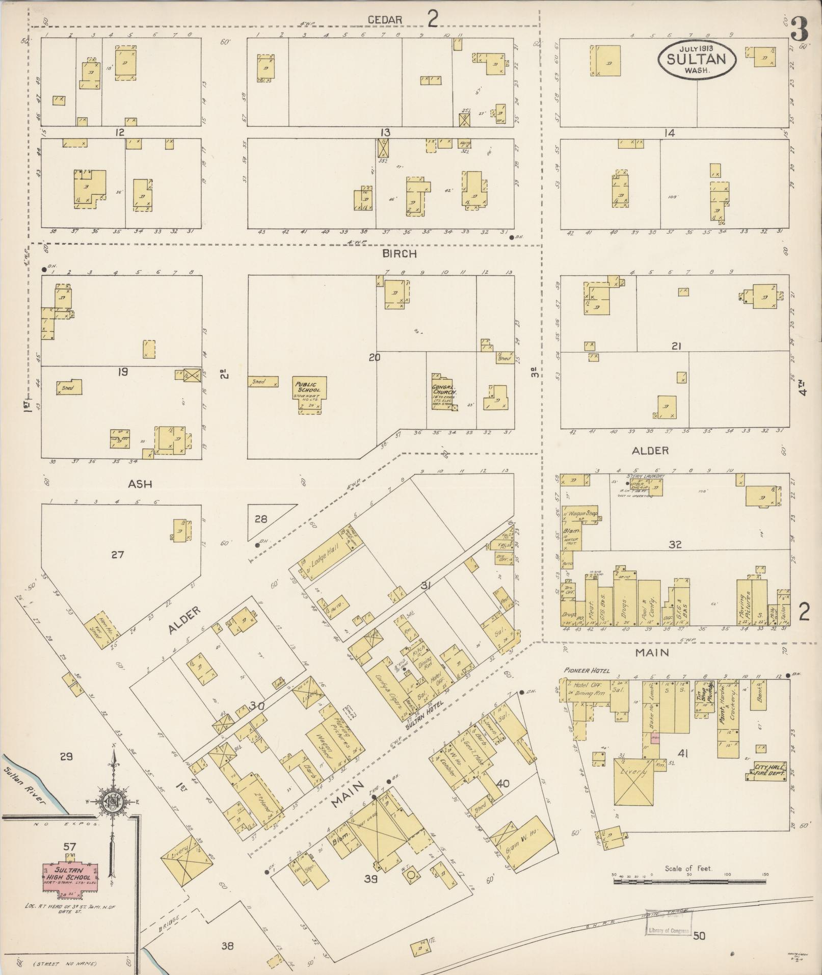 Sanborn Fire Insurance Map from Sultan, Snohomish County, Washington (1913), Sheet #0003 - Complete Map Set gallery image, historic Sanborn map, vintage wall art, Washington Washington