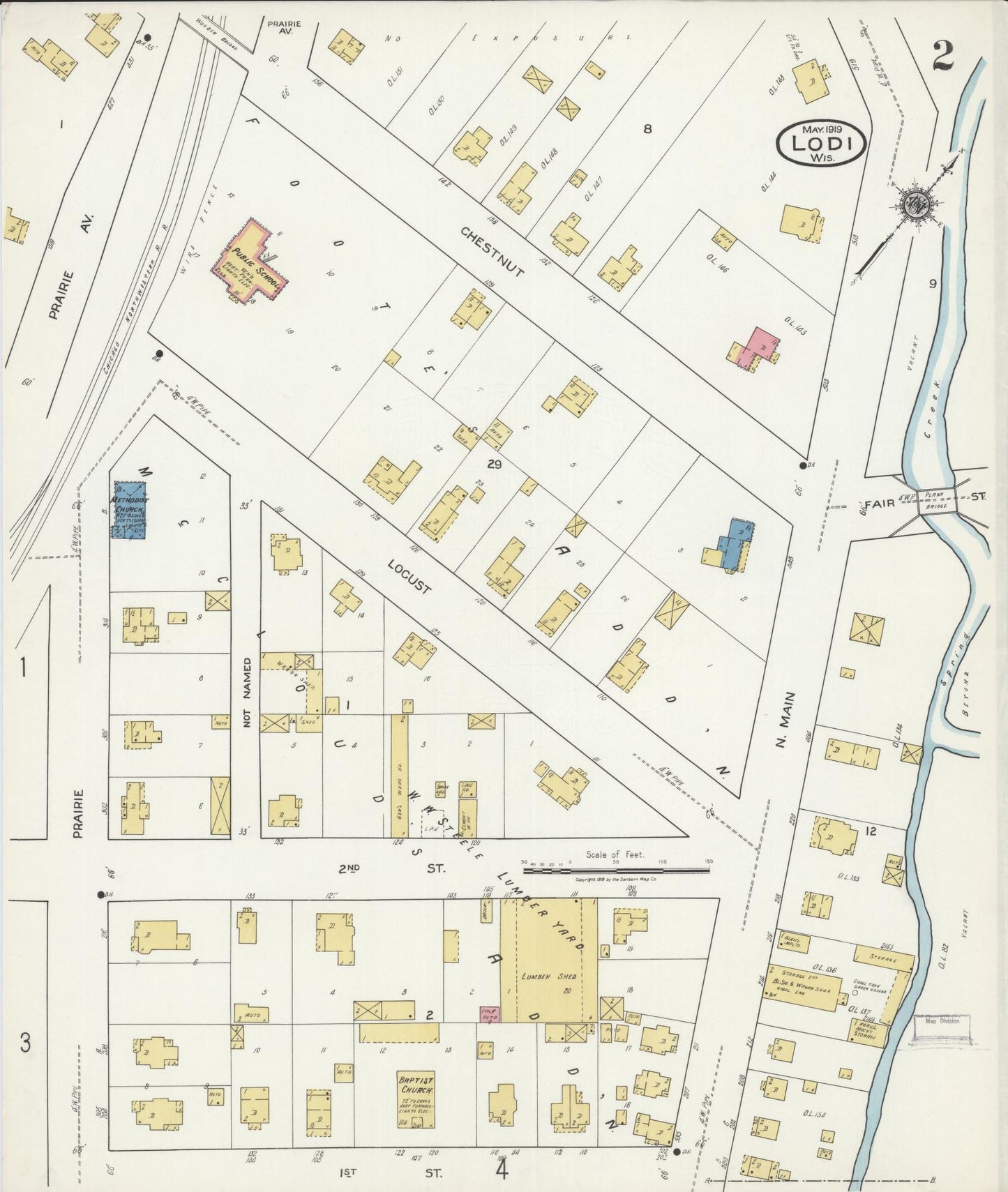 Sanborn Fire Insurance Map from Lodi, Columbia County, Wisconsin (1919), Sheet #0002 - Historic Sanborn Fire Insurance Map Print, vintage old map wall art, antique decor, genealogy gift, Wisconsin Wisconsin map