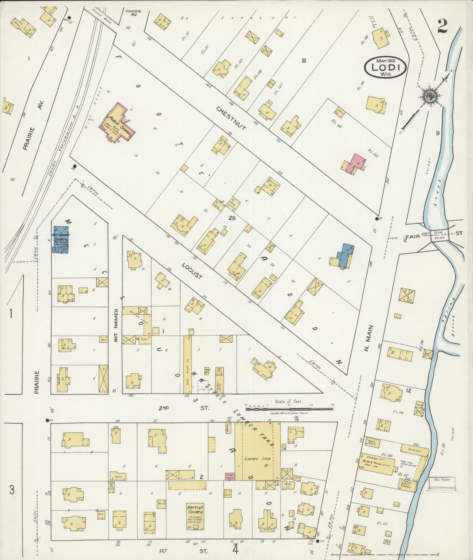 Sanborn Fire Insurance Map from Lodi, Columbia County, Wisconsin (1919), Sheet #0002 - Historic Sanborn Fire Insurance Map Print, vintage old map wall art, antique decor, genealogy gift, Wisconsin Wisconsin map