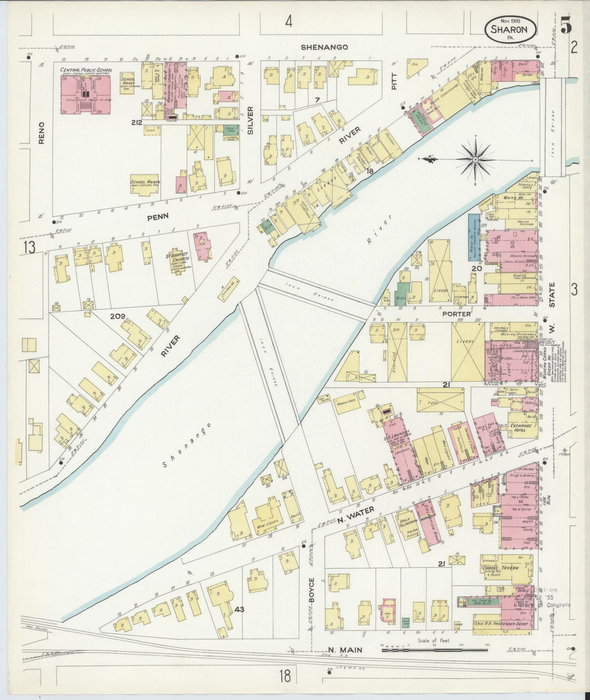 Sanborn Fire Insurance Map from Sharon, Mercer County, Pennsylvania (1908), Sheet #0005 - Historic Sanborn Fire Insurance Map Print, vintage old map wall art, antique decor, genealogy gift, Pennsylvania Pennsylvania map