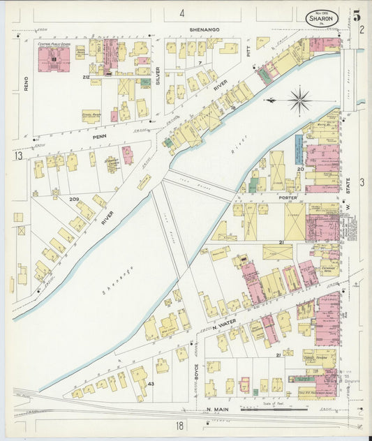 Sanborn Fire Insurance Map from Sharon, Mercer County, Pennsylvania (1908), Sheet #0005 - Historic Sanborn Fire Insurance Map Print, vintage old map wall art, antique decor, genealogy gift, Pennsylvania Pennsylvania map