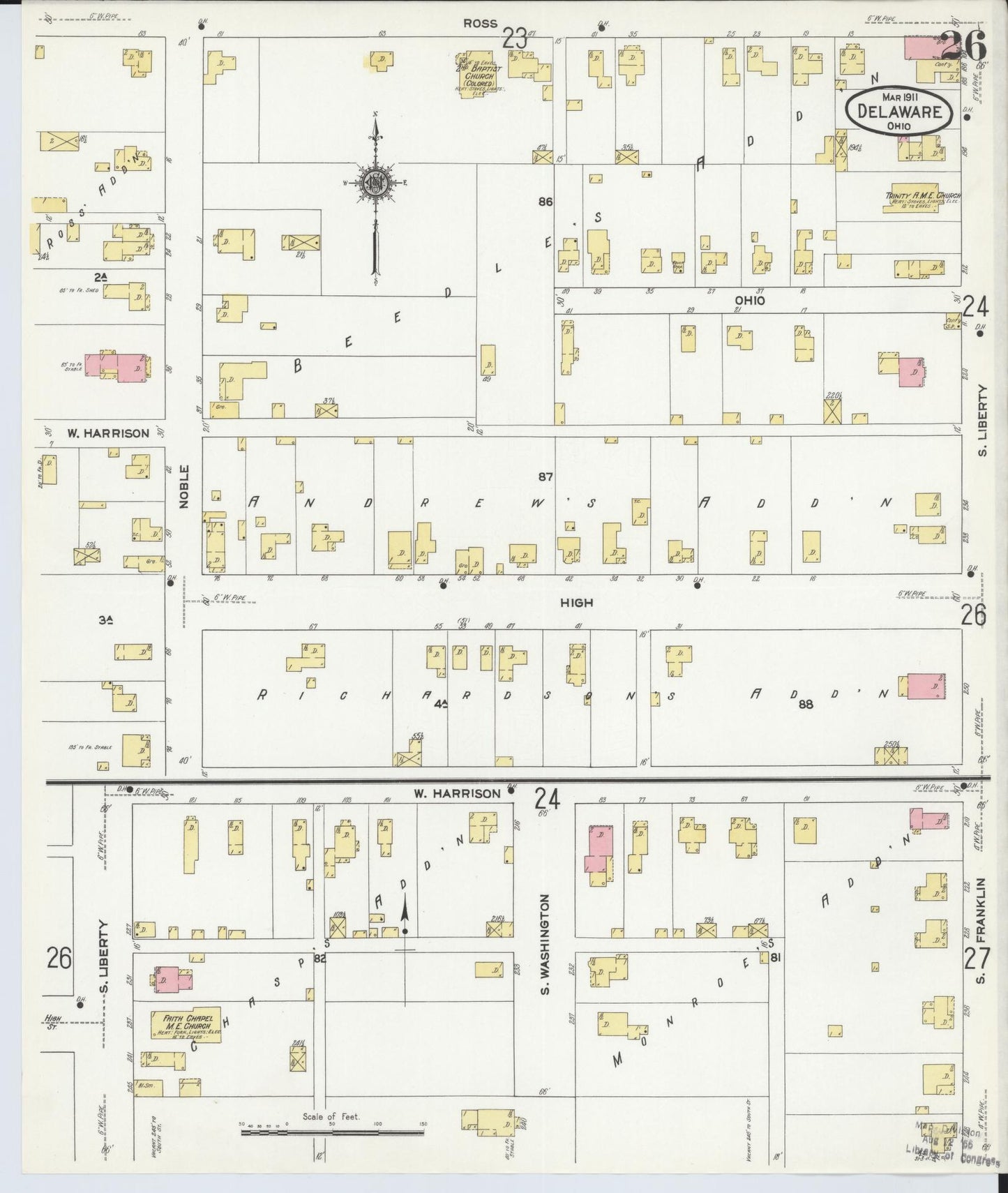 Sanborn Fire Insurance Map from Delaware, Delaware County, Ohio (1911), Sheet #0026 - Complete Map Set gallery image, historic Sanborn map, vintage wall art, Ohio Ohio