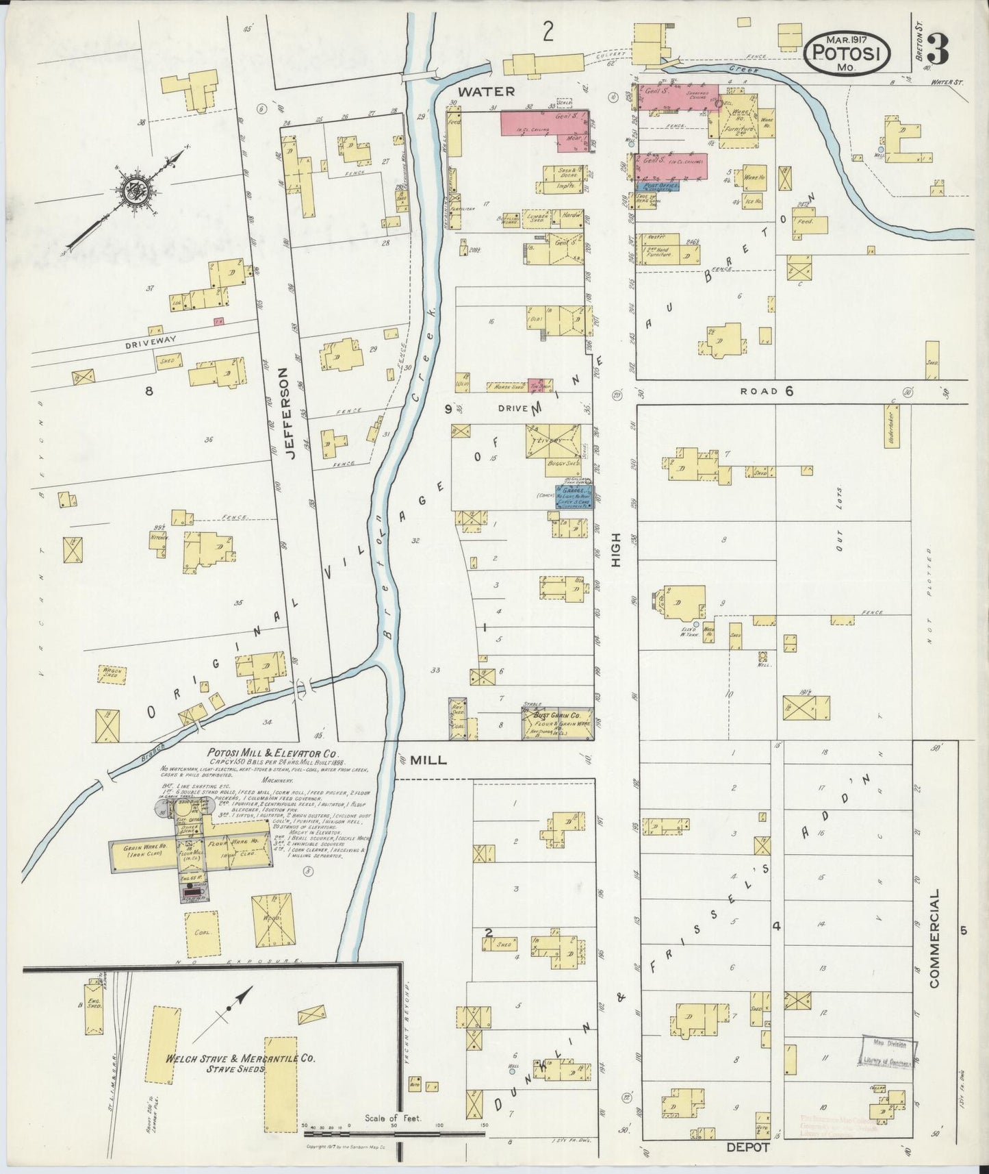 Sanborn Fire Insurance Map from Potosi, Washington County, Missouri (1917), Sheet #0003 - Historic Sanborn Fire Insurance Map Print, vintage old map wall art, antique decor, genealogy gift, Missouri Missouri map