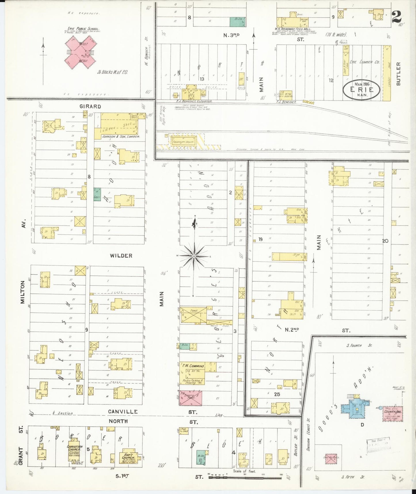 Sanborn Fire Insurance Map from Erie, Neosho County, Kansas (1906), Sheet #0002 - Complete Map Set gallery image, historic Sanborn map, vintage wall art, Kansas Kansas