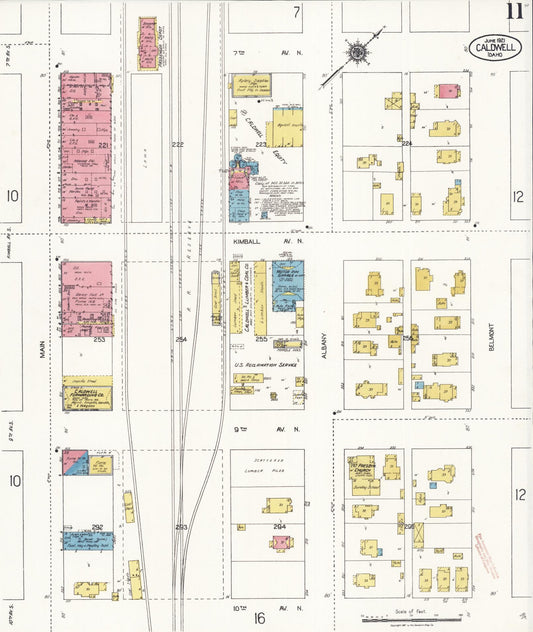 Sanborn Fire Insurance Map from Caldwell, Canyon County, Idaho (1921), Sheet #0011 - Historic Sanborn Fire Insurance Map Print, vintage old map wall art, antique decor, genealogy gift, Idaho Idaho map