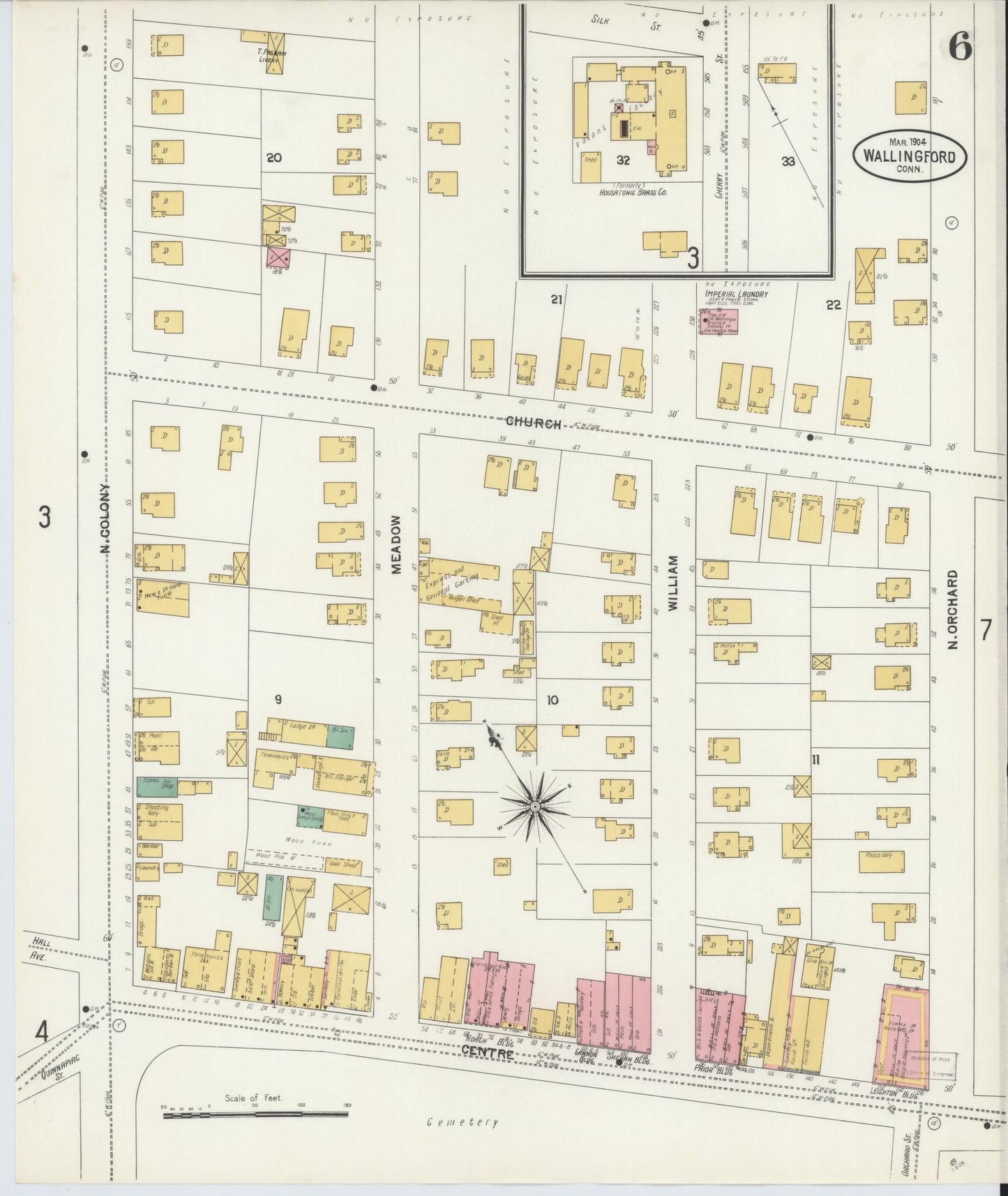 Sanborn Fire Insurance Map from Wallingford, New Haven County, Connecticut (1904), Sheet #0006 - Complete Map Set gallery image, historic Sanborn map, vintage wall art, Connecticut Connecticut