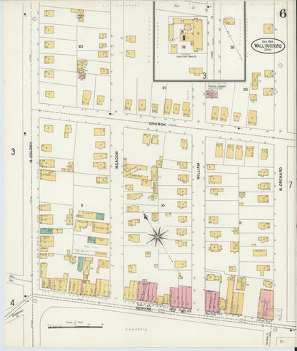 Sanborn Fire Insurance Map from Wallingford, New Haven County, Connecticut (1904), Sheet #0006 - Complete Map Set gallery image, historic Sanborn map, vintage wall art, Connecticut Connecticut