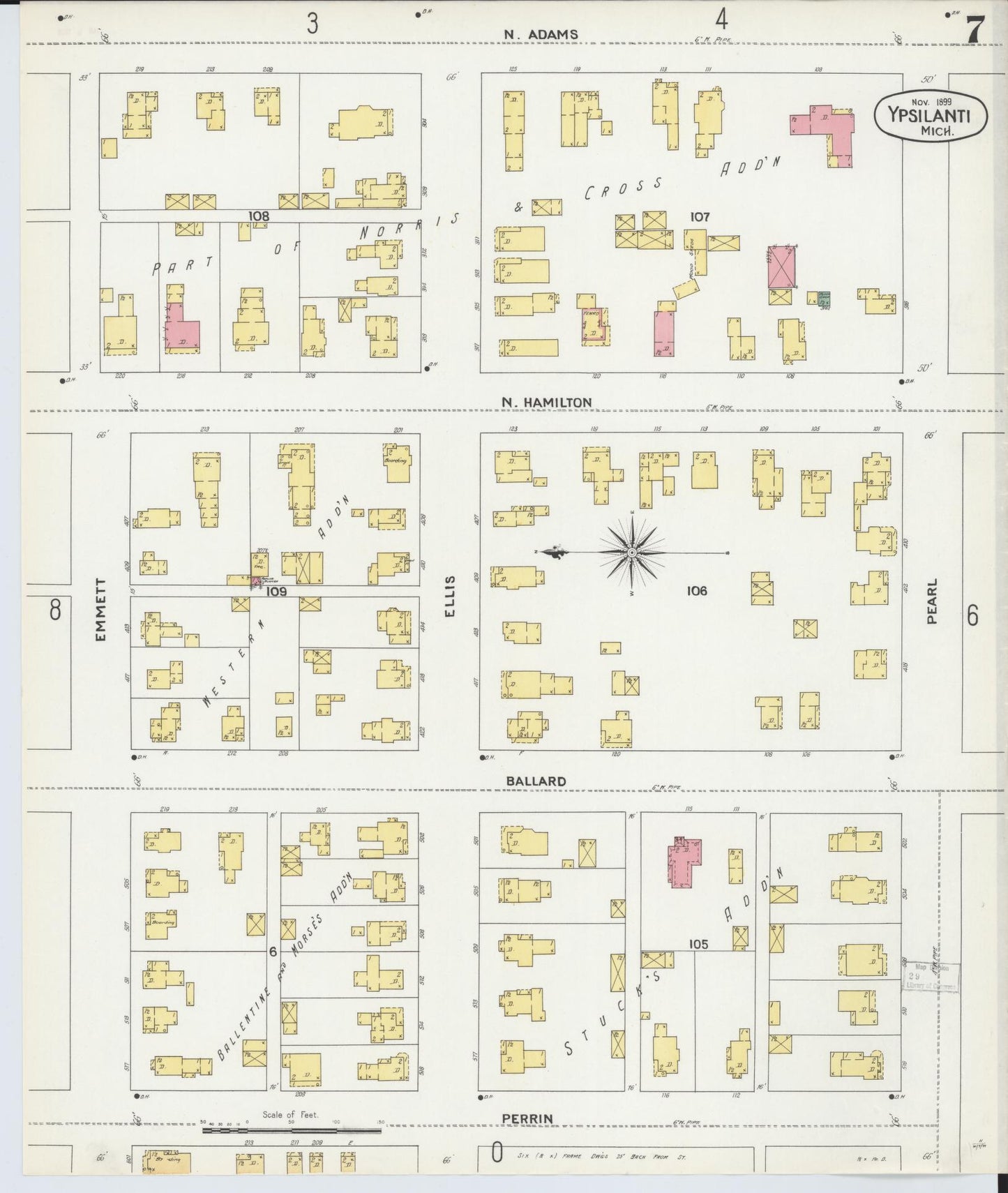 Sanborn Fire Insurance Map from Ypsilanti, Washtenaw County, Michigan (1899), Sheet #0007 - Complete Map Set gallery image, historic Sanborn map, vintage wall art, Michigan Michigan