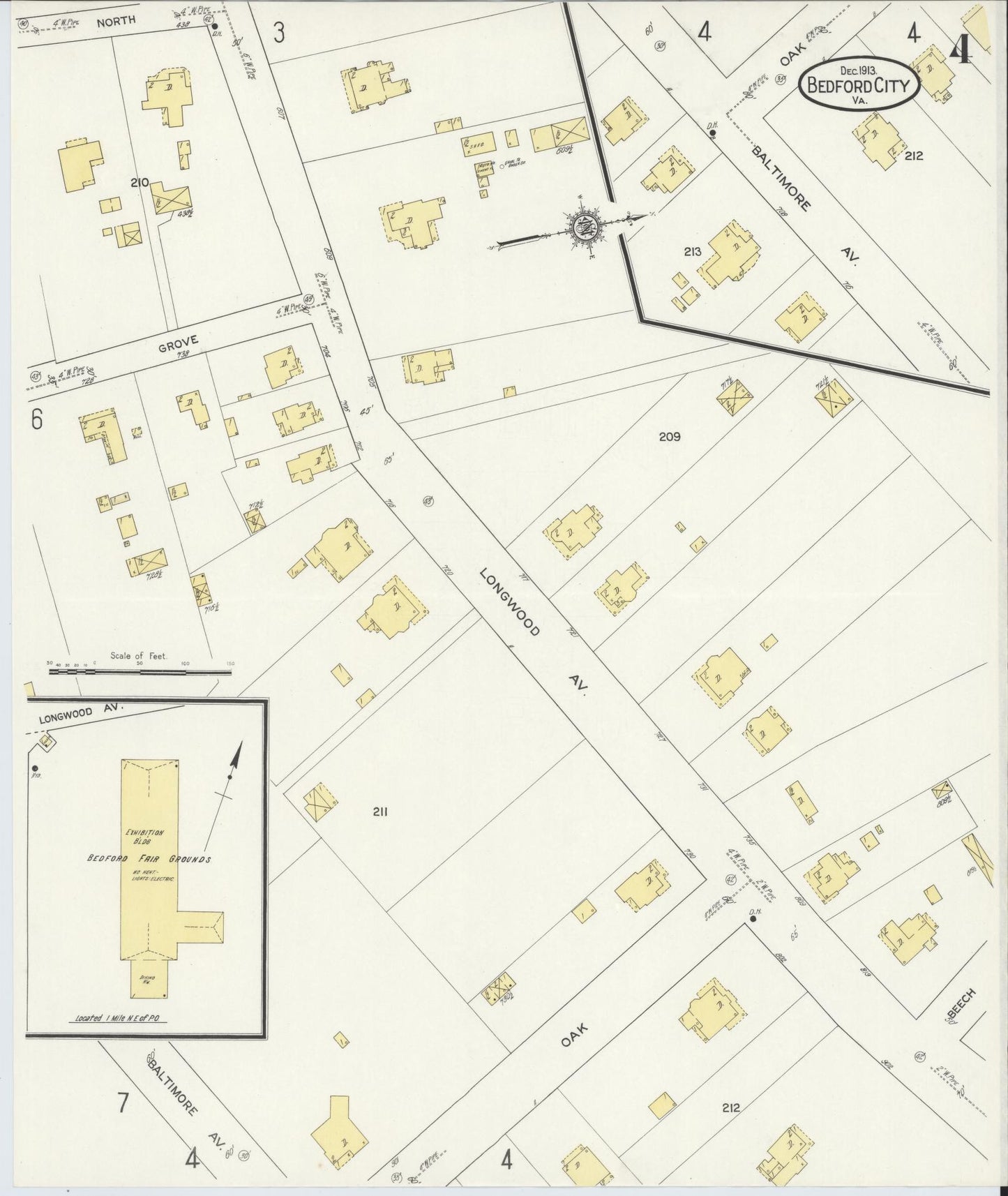 Sanborn Fire Insurance Map from Bedford, Independent Cities, Virginia (1913), Sheet #0004 - Complete Map Set gallery image, historic Sanborn map, vintage wall art, Virginia Virginia