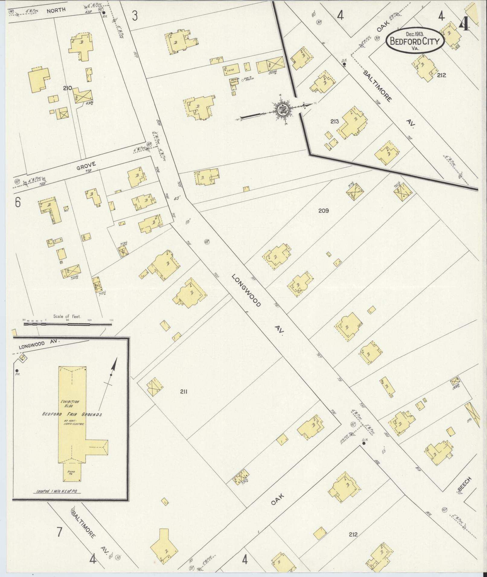 Sanborn Fire Insurance Map from Bedford, Independent Cities, Virginia (1913), Sheet #0004 - Complete Map Set gallery image, historic Sanborn map, vintage wall art, Virginia Virginia