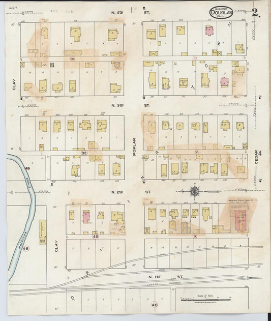Sanborn Fire Insurance Map from Douglas, Converse County, Wyoming (1944), Sheet #0002 - Historic Sanborn Fire Insurance Map Print, vintage old map wall art, antique decor, genealogy gift, Wyoming Wyoming map