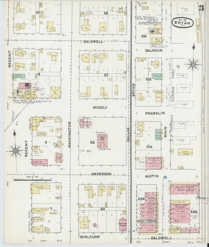 Sanborn Fire Insurance Map from Bryan, Brazos County, Texas (1891), Sheet #0003 - Complete Map Set gallery image, historic Sanborn map, vintage wall art, Texas Texas