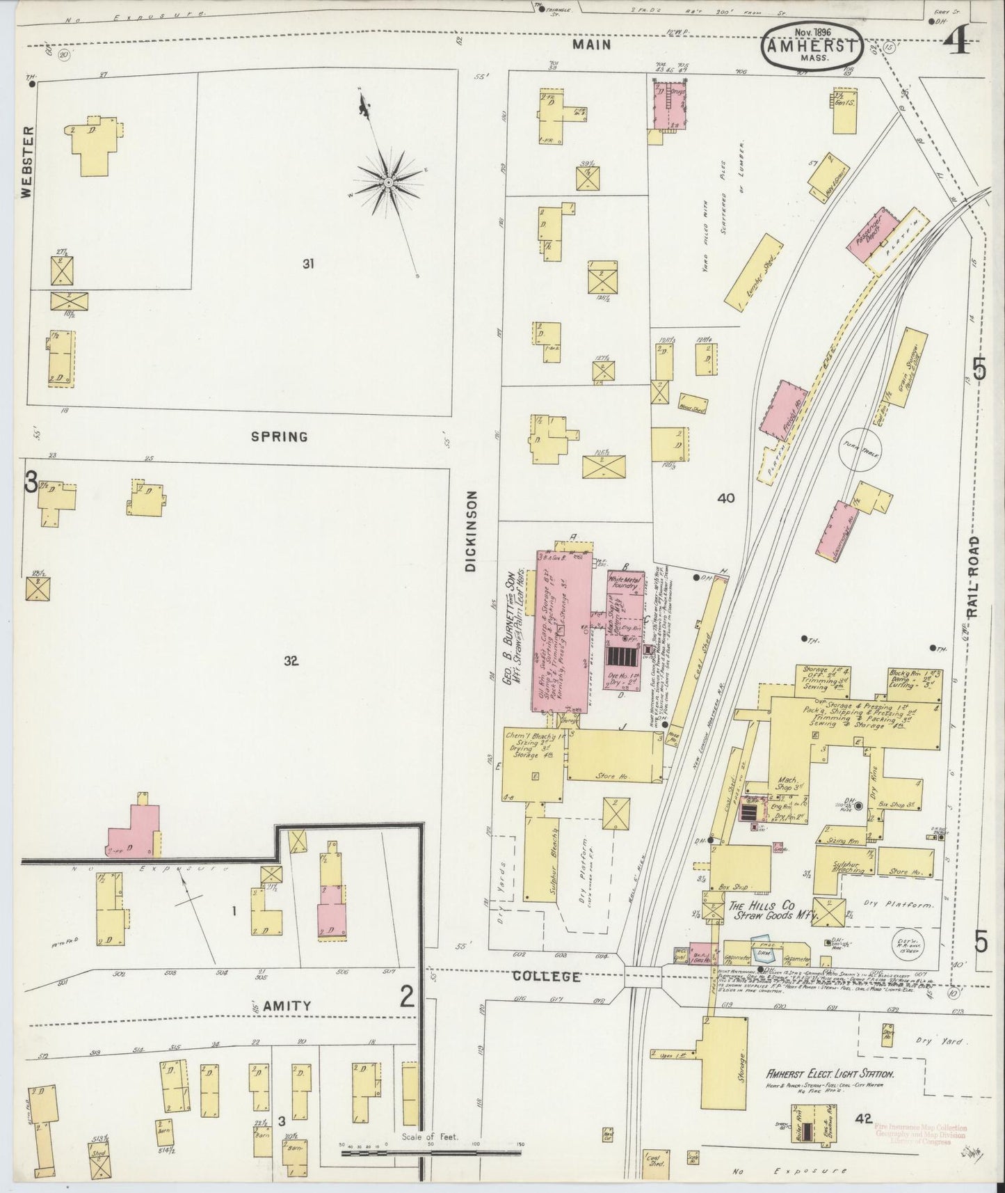 Sanborn Fire Insurance Map from Amherst, Hampshire County, Massachusetts (1896), Sheet #0004 - Complete Map Set gallery image, historic Sanborn map, vintage wall art, Massachusetts Massachusetts