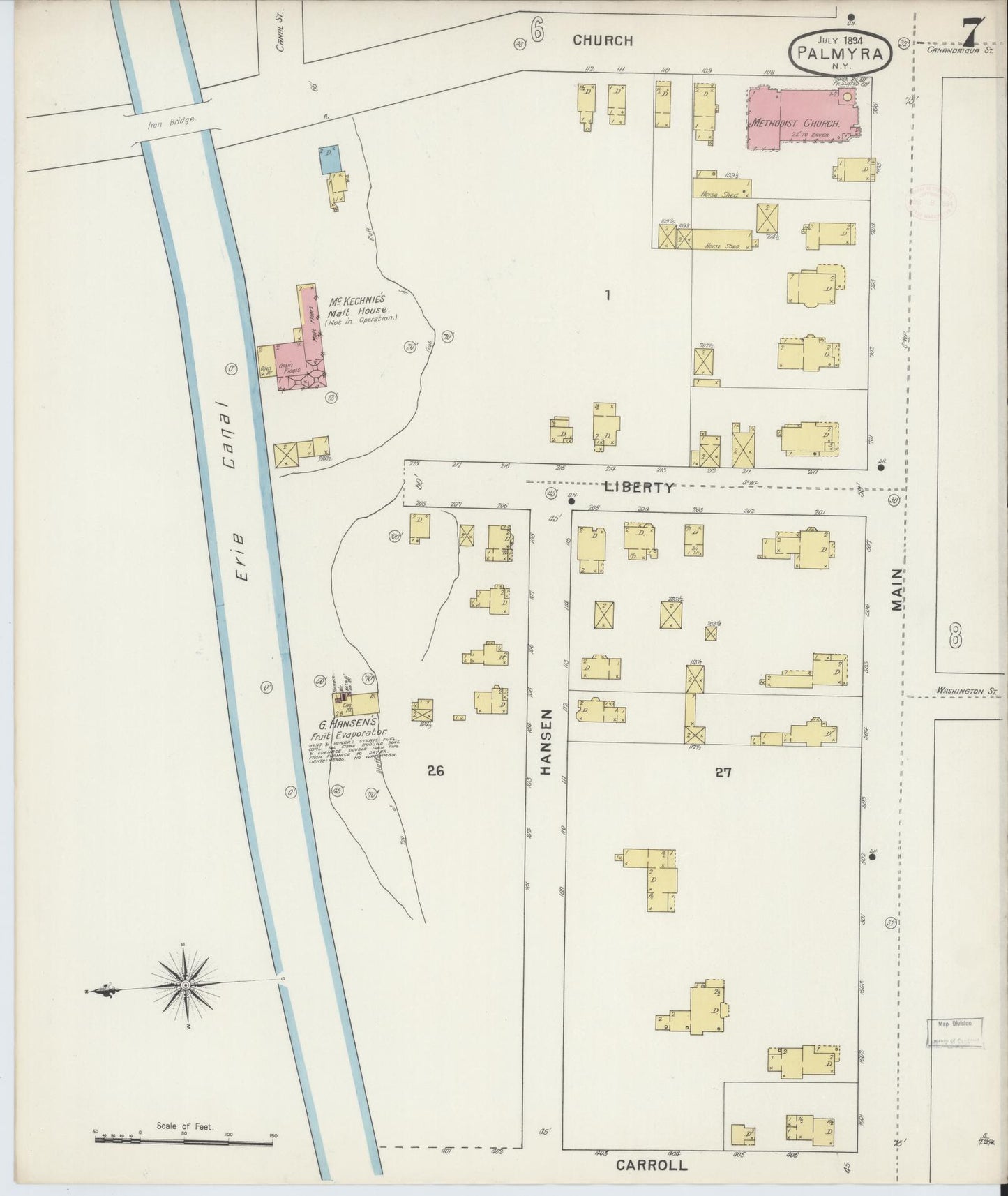 Sanborn Fire Insurance Map from Palmyra, Wayne County, New York (1894), Sheet #0007 - Complete Map Set gallery image, historic Sanborn map, vintage wall art, New York New York
