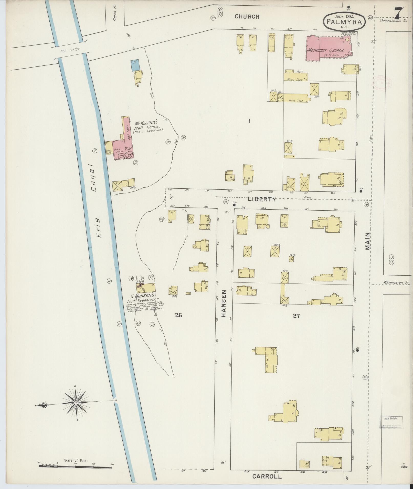 Sanborn Fire Insurance Map from Palmyra, Wayne County, New York (1894), Sheet #0007 - Complete Map Set gallery image, historic Sanborn map, vintage wall art, New York New York