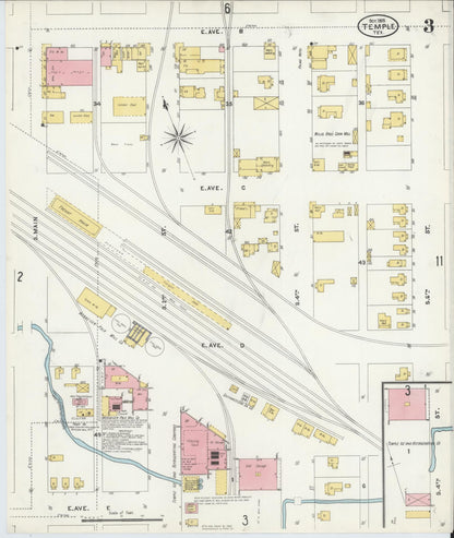 Sanborn Fire Insurance Map from Temple, Bell County, Texas (1905), Sheet #0003 - Historic Sanborn Fire Insurance Map Print, vintage old map wall art, antique decor, genealogy gift, Texas Texas map