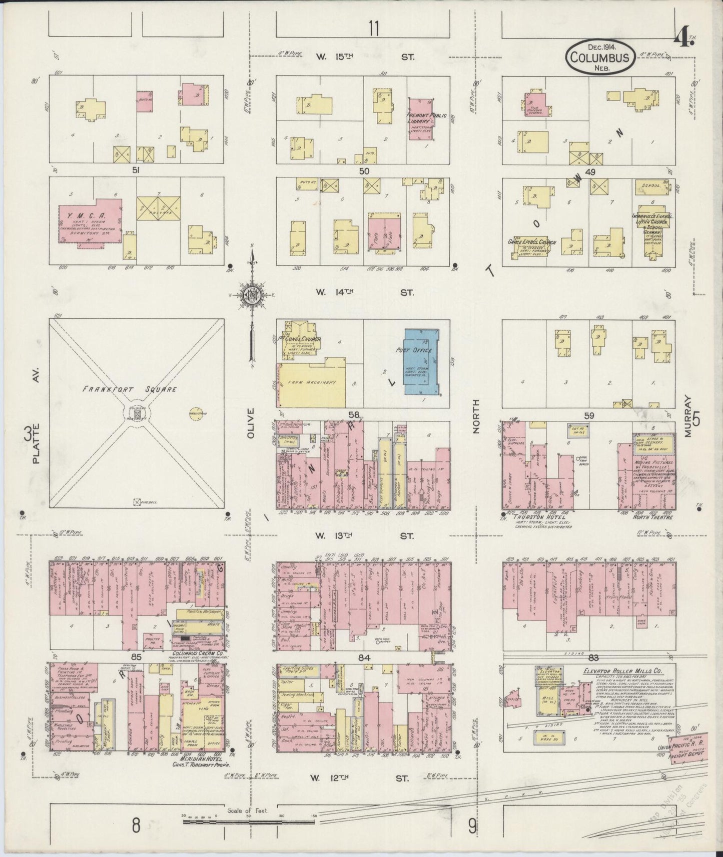 Sanborn Fire Insurance Map from Columbus, Platte County, Nebraska (1914), Sheet #0004 - Historic Sanborn Fire Insurance Map Print, vintage old map wall art, antique decor, genealogy gift, Nebraska Nebraska map