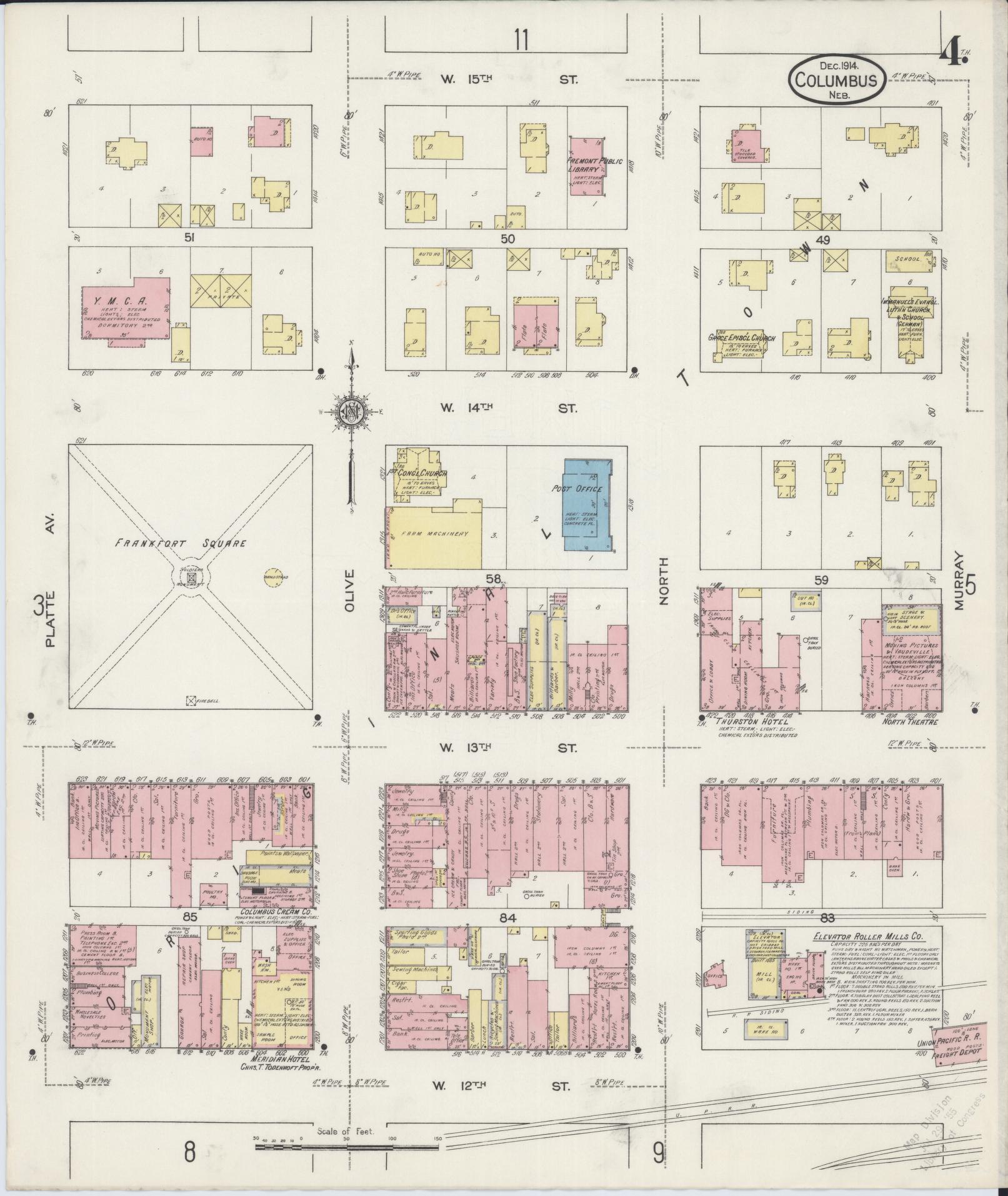 Sanborn Fire Insurance Map from Columbus, Platte County, Nebraska (1914), Sheet #0004 - Historic Sanborn Fire Insurance Map Print, vintage old map wall art, antique decor, genealogy gift, Nebraska Nebraska map