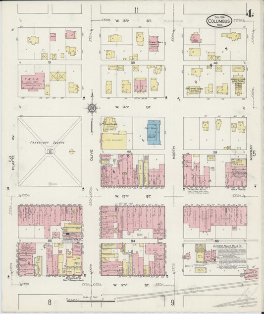 Sanborn Fire Insurance Map from Columbus, Platte County, Nebraska (1914), Sheet #0004 - Historic Sanborn Fire Insurance Map Print, vintage old map wall art, antique decor, genealogy gift, Nebraska Nebraska map