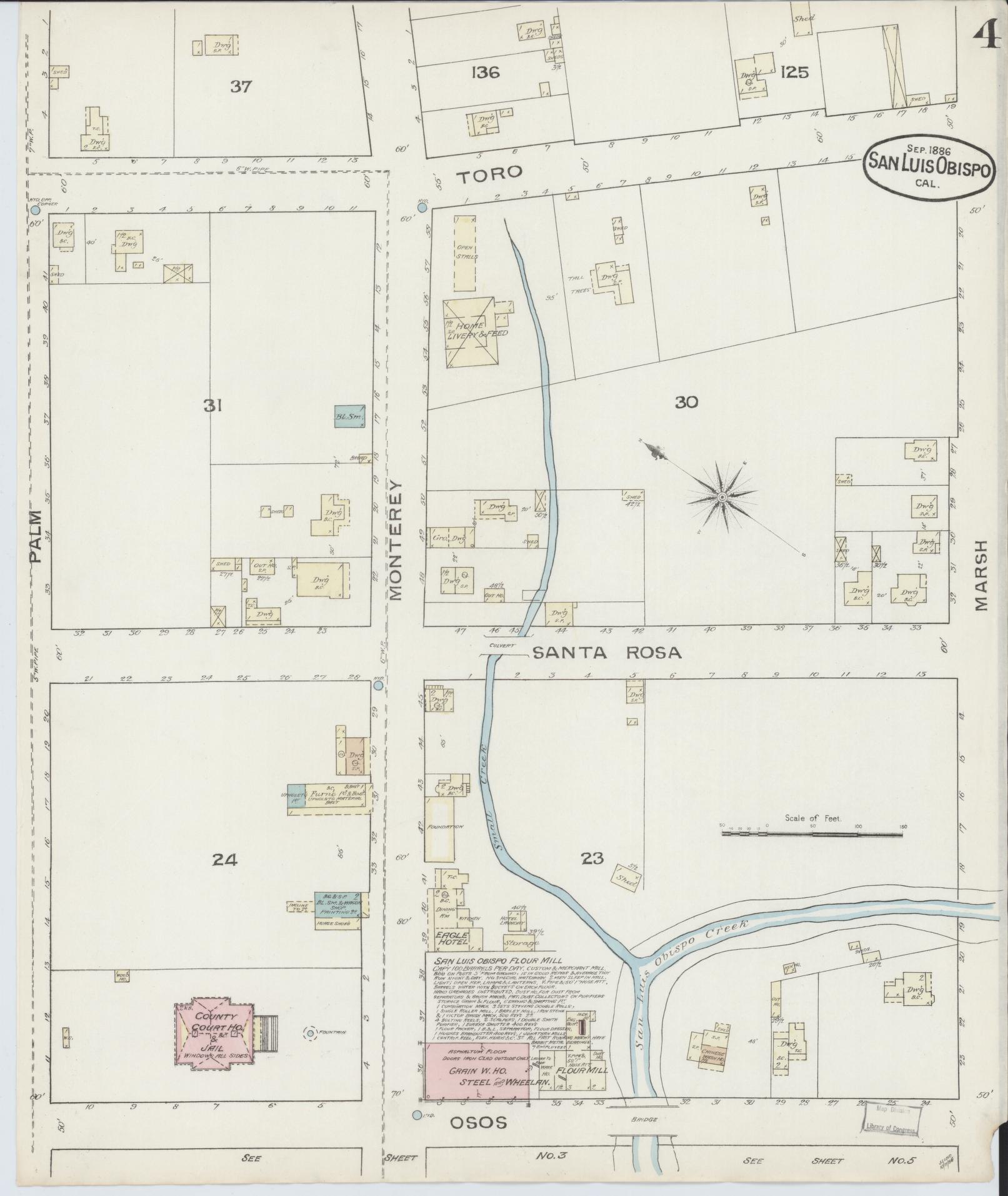 Sanborn Fire Insurance Map from San Luis Obispo, San Luis Obispo County, California (1886), Sheet #0004 - Complete Map Set gallery image, historic Sanborn map, vintage wall art, California California
