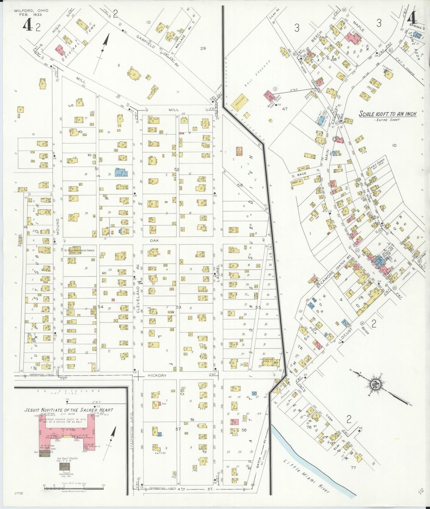 Sanborn Fire Insurance Map from Milford, Clermont And Hamilton County, Ohio (1933), Sheet #0004 - Complete Map Set gallery image, historic Sanborn map, vintage wall art, Ohio Ohio