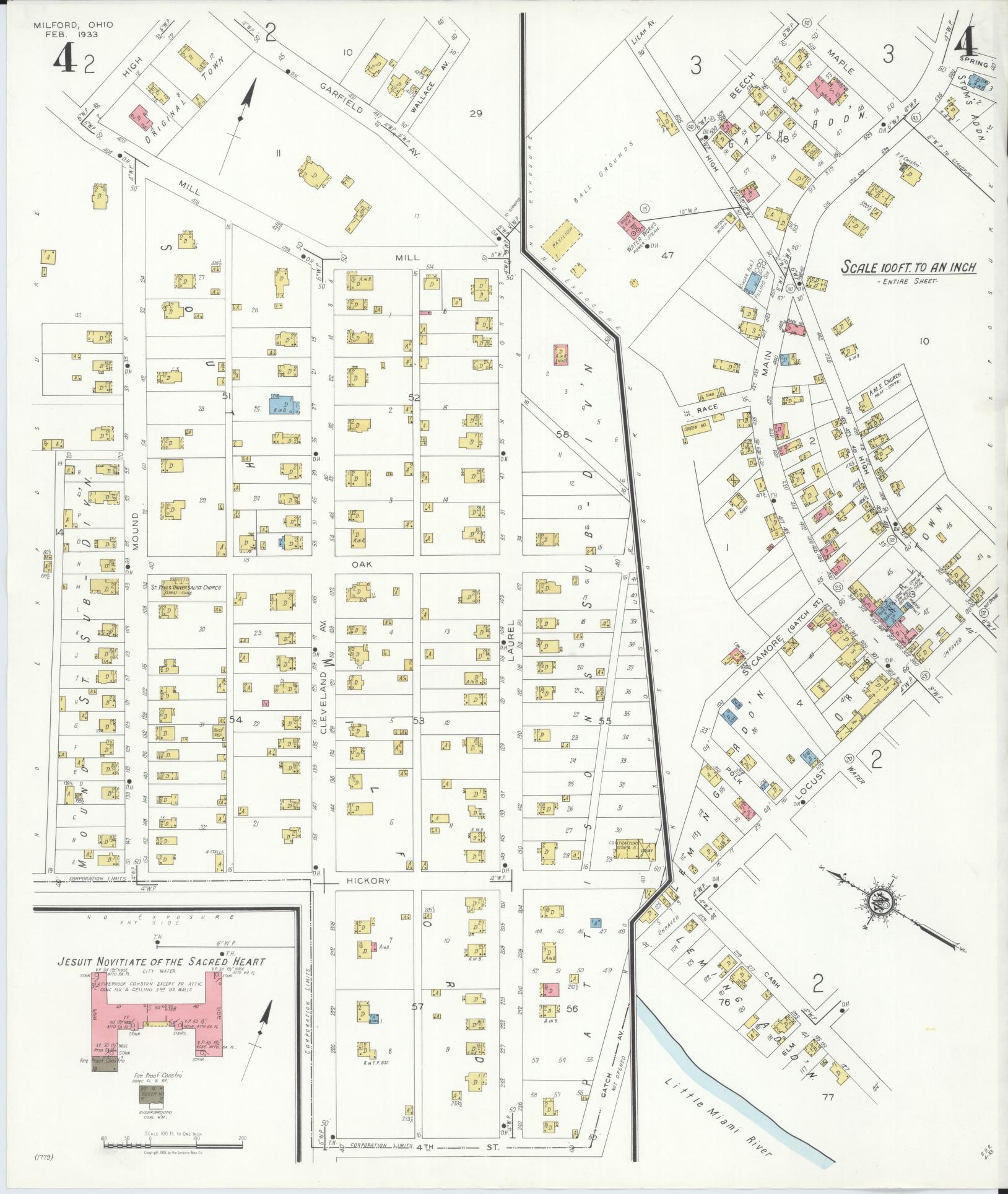 Sanborn Fire Insurance Map from Milford, Clermont And Hamilton County, Ohio (1933), Sheet #0004 - Complete Map Set gallery image, historic Sanborn map, vintage wall art, Ohio Ohio
