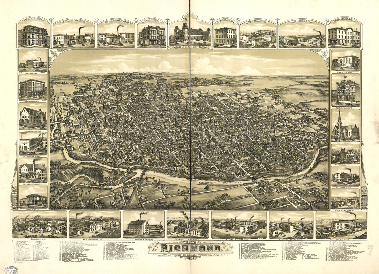 The city of Richmond, Indiana 1884. (1884) – Historic Bird’s-Eye View Panorama Print