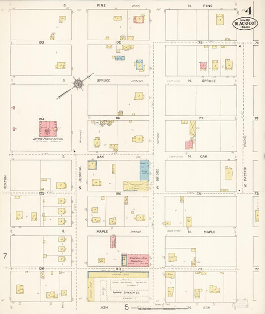 Sanborn Fire Insurance Map from Blackfoot, Bingham County, Idaho (1911), Sheet #0004 - Historic Sanborn Fire Insurance Map Print, vintage old map wall art, antique decor, genealogy gift, Idaho Idaho map