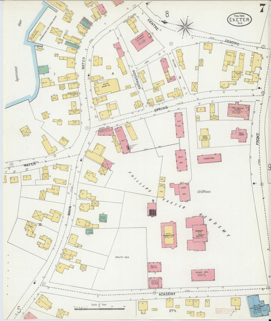 Sanborn Fire Insurance Map from Exeter, Rockingham  County, New Hampshire (1904), Sheet #0007 - Historic Sanborn Fire Insurance Map Print, vintage old map wall art, antique decor, genealogy gift, New Hampshire New Hampshire map