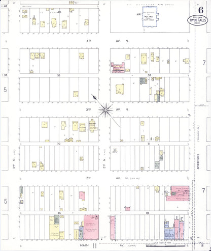 Sanborn Fire Insurance Map from Twin Falls, Twin Falls County, Idaho (1909), Sheet #0006 - Complete Map Set gallery image, historic Sanborn map, vintage wall art, Falls Idaho