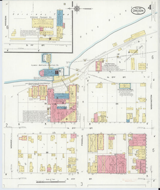 Sanborn Fire Insurance Map from Oregon, Ogle County, Illinois (1913), Sheet #0004 - Historic Sanborn Fire Insurance Map Print, vintage old map wall art, antique decor, genealogy gift, Illinois Illinois map