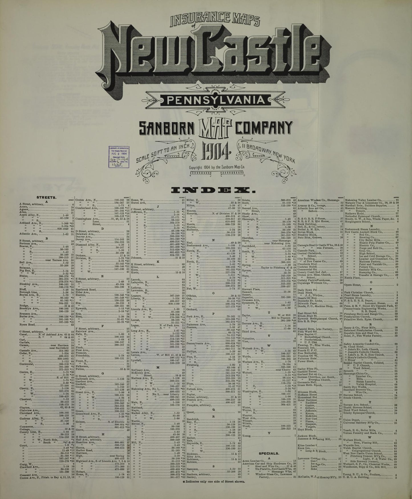 Sanborn Fire Insurance Map from New Castle, Lawrence County, Pennsylvania (1941), Sheet #0001 - Complete Map Set gallery image, historic Sanborn map, vintage wall art, Pennsylvania Pennsylvania