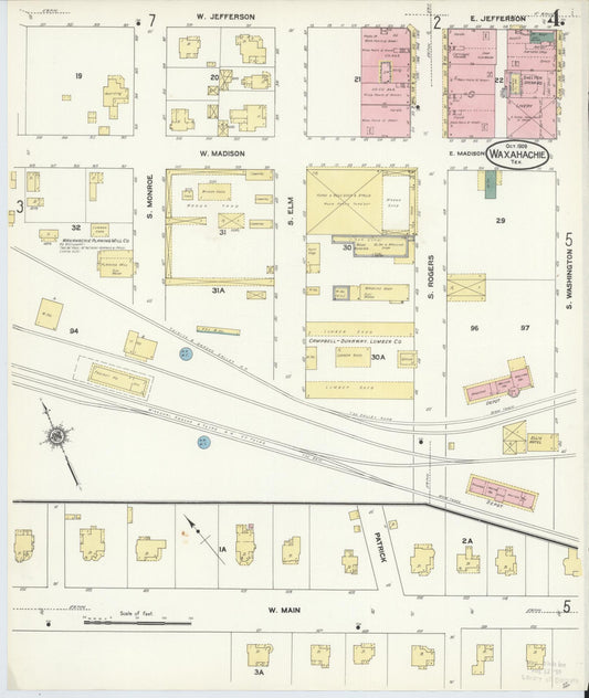 Sanborn Fire Insurance Map from Waxahachie, Ellis County, Texas (1909), Sheet #0004 - Historic Sanborn Fire Insurance Map Print, vintage old map wall art, antique decor, genealogy gift, Texas Texas map